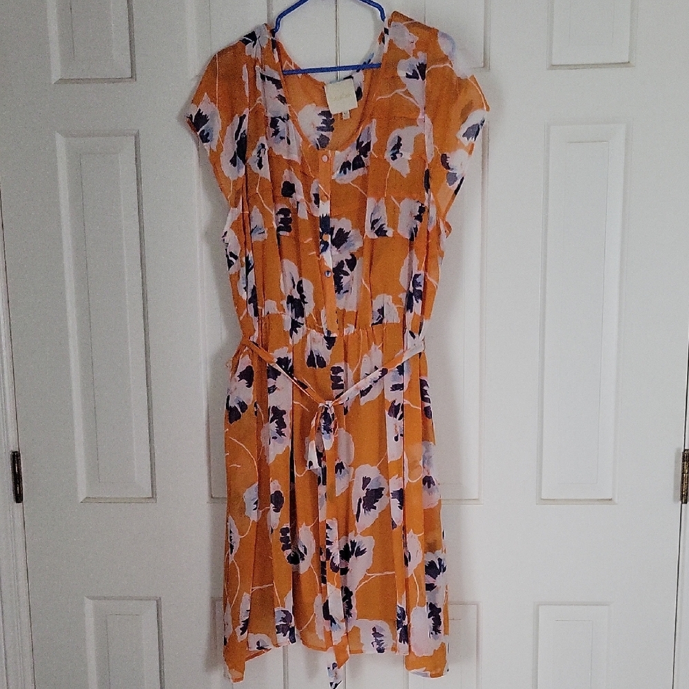Modcloth Womens Pansy Floral Print Dress Sheer Overlay With Liner Sz 4x